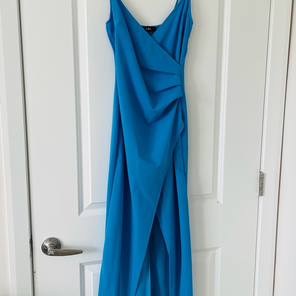 Blue faux wrap maxi dress
